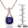 3 1/2 Carat Cushion Cut Sapphire and Classic Halo Diamond Necklace In 14 Karat Rose Gold, 18 Inches Image-4