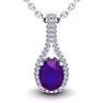 1 1/4 Carat Oval Shape Amethyst and Halo Diamond Necklace In 14 Karat White Gold, 18 Inches Image-1