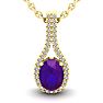 1 1/4 Carat Oval Shape Amethyst and Halo Diamond Necklace In 14 Karat Yellow Gold, 18 Inches Image-1