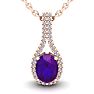 1 1/4 Carat Oval Shape Amethyst and Halo Diamond Necklace In 14 Karat Rose Gold, 18 Inches Image-1
