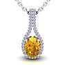 1 1/4 Carat Oval Shape Citrine and Halo Diamond Necklace In 14 Karat White Gold, 18 Inches Image-1