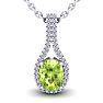 1 1/2 Carat Oval Shape Peridot and Halo Diamond Necklace In 14 Karat White Gold, 18 Inches Image-1