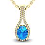 1 3/4 Carat Oval Shape Blue Topaz and Halo Diamond Necklace In 14 Karat Yellow Gold, 18 Inches Image-1