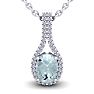 Aquamarine Necklace: Aquamarine Jewelry: 1 1/3 Carat Oval Shape Aquamarine and Halo Diamond Necklace In 14 Karat White Gold, 18 Inches
 Image-1