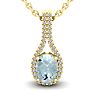 Aquamarine Necklace: Aquamarine Jewelry: 1 1/3 Carat Oval Shape Aquamarine and Halo Diamond Necklace In 14 Karat Yellow Gold, 18 Inches
 Image-1