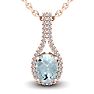 Aquamarine Necklace: Aquamarine Jewelry: 1 1/3 Carat Oval Shape Aquamarine and Halo Diamond Necklace In 14 Karat Rose Gold, 18 Inches
 Image-1
