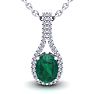 1-1/3 Carat Oval Shape Emerald Necklaces With Diamond Halo In 14 Karat White Gold, 18 Inch Chain Image-1