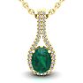 1-1/3 Carat Oval Shape Emerald Necklaces With Diamond Halo In 14 Karat Yellow Gold, 18 Inch Chain Image-1