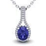 1 1/2 Carat Oval Shape Tanzanite and Halo Diamond Necklace In 14 Karat White Gold, 18 Inches Image-1