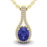 1 1/2 Carat Oval Shape Tanzanite and Halo Diamond Necklace In 14 Karat Yellow Gold, 18 Inches Image-1