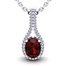 Garnet Necklace: Garnet Jewelry: 1 3/4 Carat Oval Shape Garnet and Halo Diamond Necklace In 14 Karat White Gold, 18 Inches Image-1