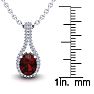 Garnet Necklace: Garnet Jewelry: 1 3/4 Carat Oval Shape Garnet and Halo Diamond Necklace In 14 Karat White Gold, 18 Inches Image-3
