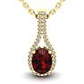 Garnet Necklace: Garnet Jewelry: 1 3/4 Carat Oval Shape Garnet and Halo Diamond Necklace In 14 Karat Yellow Gold, 18 Inches Image-1
