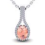 1-1/3 Carat Oval Shape Morganite Necklace with Diamond Halo In 14 Karat White Gold With 18 Inch Chain Image-1