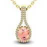 1-1/3 Carat Oval Shape Morganite Necklace with Diamond Halo In 14 Karat Yellow Gold With 18 Inch Chain Image-1
