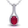 1 3/4 Carat Oval Shape Ruby and Halo Diamond Necklace In 14 Karat White Gold, 18 Inches Image-1
