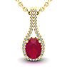 1 3/4 Carat Oval Shape Ruby and Halo Diamond Necklace In 14 Karat Yellow Gold, 18 Inches Image-1