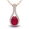 1 3/4 Carat Oval Shape Ruby and Halo Diamond Necklace In 14 Karat Rose Gold, 18 Inches Image-1