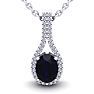 1 3/4 Carat Oval Shape Sapphire and Halo Diamond Necklace In 14 Karat White Gold, 18 Inches Image-1