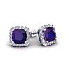 2 Carat Cushion Cut Amethyst and Halo Diamond Stud Earrings In 14 Karat White Gold Image-1