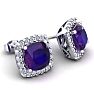 2 Carat Cushion Cut Amethyst and Halo Diamond Stud Earrings In 14 Karat White Gold Image-2