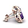 2 Carat Cushion Cut Amethyst and Halo Diamond Stud Earrings In 14 Karat Rose Gold Image-3
