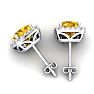 2 Carat Cushion Cut Citrine and Halo Diamond Stud Earrings In 14 Karat White Gold Image-4