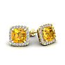 2 Carat Cushion Cut Citrine and Halo Diamond Stud Earrings In 14 Karat Yellow Gold Image-1