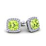 2 1/3 Carat Cushion Cut Peridot and Halo Diamond Stud Earrings In 14 Karat White Gold Image-1