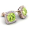 2 1/3 Carat Cushion Cut Peridot and Halo Diamond Stud Earrings In 14 Karat Rose Gold Image-2