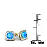 2 1/2 Carat Cushion Cut Blue Topaz and Halo Diamond Stud Earrings In 14 Karat Yellow Gold Image-5