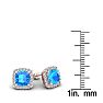 2 1/2 Carat Cushion Cut Blue Topaz and Halo Diamond Stud Earrings In 14 Karat Rose Gold Image-5