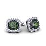 2 1/2 Carat Cushion Cut Mystic Topaz and Halo Diamond Stud Earrings In 14 Karat White Gold Image-1