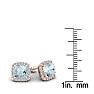 Aquamarine Earrings: Aquamarine Jewelry: 1 1/2 Carat Cushion Cut Aquamarine and Halo Diamond Stud Earrings In 14 Karat Rose Gold Image-5