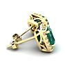 2 1/2 Carat Cushion Cut Emerald and Halo Diamond Stud Earrings In 14 Karat Yellow Gold Image-3