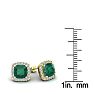 2 1/2 Carat Cushion Cut Emerald and Halo Diamond Stud Earrings In 14 Karat Yellow Gold Image-5