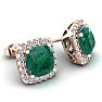 2 1/2 Carat Cushion Cut Emerald and Halo Diamond Stud Earrings In 14 Karat Rose Gold Image-2