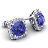 2 1/4 Carat Cushion Cut Tanzanite and Halo Diamond Stud Earrings In 14 Karat White Gold Image-2