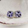 2 1/4 Carat Cushion Cut Tanzanite and Halo Diamond Stud Earrings In 14 Karat White Gold Image-3