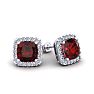 Garnet Earrings: Garnet Jewelry: 2 1/2 Carat Cushion Cut Garnet and Halo Diamond Stud Earrings In 14 Karat White Gold Image-1