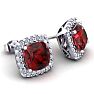 Garnet Earrings: Garnet Jewelry: 2 1/2 Carat Cushion Cut Garnet and Halo Diamond Stud Earrings In 14 Karat White Gold Image-2