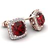 Garnet Earrings: Garnet Jewelry: 2 1/2 Carat Cushion Cut Garnet and Halo Diamond Stud Earrings In 14 Karat Rose Gold Image-2