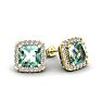 2 Carat Cushion Cut Green Amethyst and Halo Diamond Stud Earrings In 14 Karat Yellow Gold Image-1