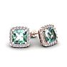 2 Carat Cushion Cut Green Amethyst and Halo Diamond Stud Earrings In 14 Karat Rose Gold Image-1