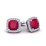 3 Carat Cushion Cut Ruby and Halo Diamond Stud Earrings In 14 Karat White Gold Image-1