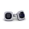 2 1/3 Carat Cushion Cut Sapphire and Halo Diamond Stud Earrings In 14 Karat White Gold Image-1