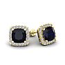 2 1/3 Carat Cushion Cut Sapphire and Halo Diamond Stud Earrings In 14 Karat Yellow Gold Image-1