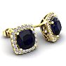 2 1/3 Carat Cushion Cut Sapphire and Halo Diamond Stud Earrings In 14 Karat Yellow Gold Image-2