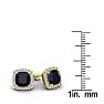 2 1/3 Carat Cushion Cut Sapphire and Halo Diamond Stud Earrings In 14 Karat Yellow Gold Image-5