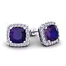 3 1/2 Carat Cushion Cut Amethyst and Halo Diamond Stud Earrings In 14 Karat White Gold Image-1
